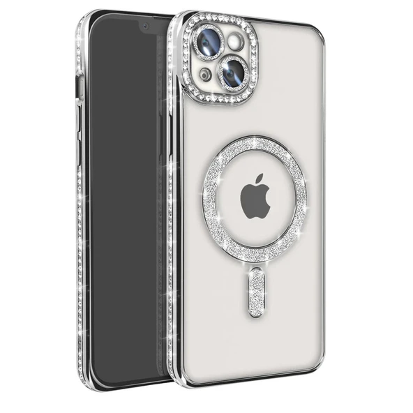 İphone 15 Kılıf Joke Simli Magneticsafe Kılıf - Gümüş ürün görseli 1