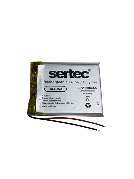 Sertec 304053 3.7V 600 MAh Li-Polymer Pil (Devreli/1.5A) ürün görseli 1