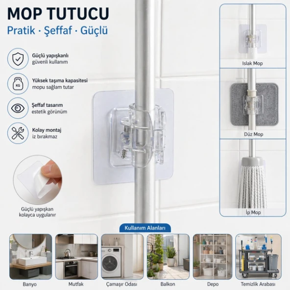Çok Amaçlı Kıskaçlı Yapışkanlı Kablo ve Mop Tutucu ürün görseli 1