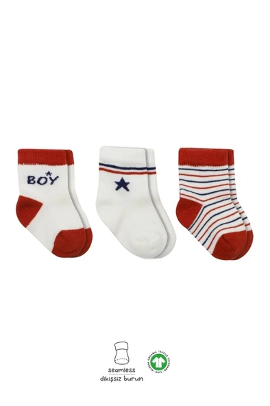 3'Lü Penye Boy And Girl Soket Çorap BS10114 Kırmızı ürün görseli 1