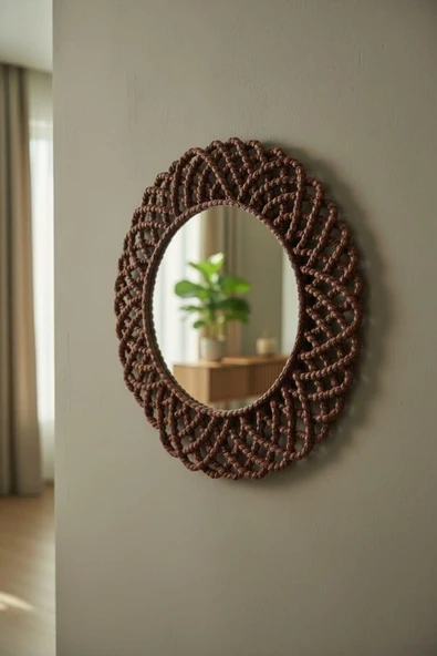 home inn Hasır Görünümlü Dekoratif Duvar Aynası 43 cm – Bordo Renk Rustik & Bohem Ev Dekorasyon Aksesuarı ürün görseli 1