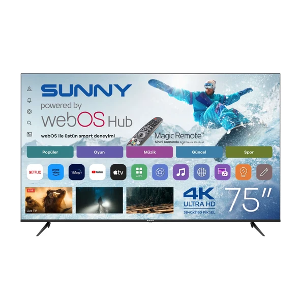 Sunny SN75LEDM-W02M 4K Ultra HD 75'' 190 Ekran Uydu Alıcılı webOS Smart LED TV ürün görseli 1