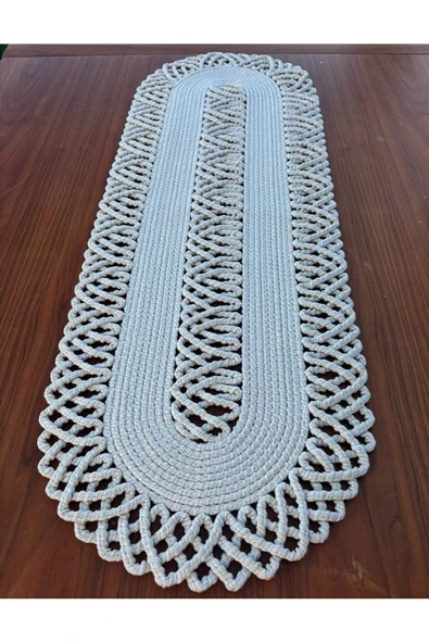 Home Inn Home Textile 1 Adet Hasır Görünümlü Dekoratif Runner Leke Tutmaz Beyaz ürün görseli 1