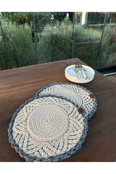 Home Inn Home Textile 2'li Amerikan Servis - Leke Tutmaz- Beyaz-Mavi 33 X 33 Cm ürün görseli 1