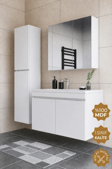 Teta Home Tokyo 100 cm MDF Banyo Dolabı Seti + Boy Dolabı  Beyaz ürün görseli 1