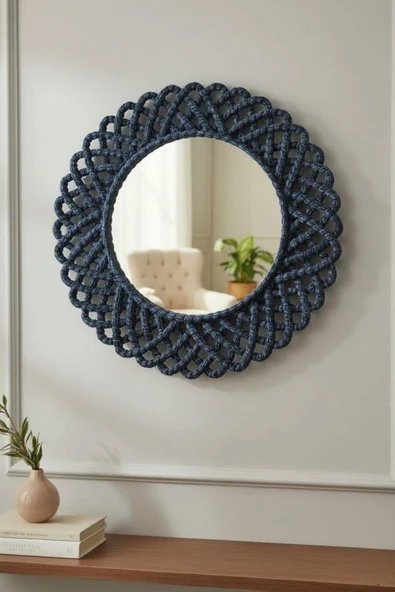 home inn Hasır Görünümlü Dekoratif Duvar Aynası 33 cm – Mavi Renk Rustik & Bohem Ev Dekorasyon Aksesuarı ürün görseli 1