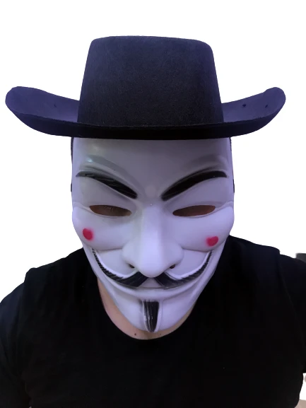 Siyah Renkli Delikli Çocuk Boy Vendetta Şapkası ve Vendetta Maskesi ürün görseli 1