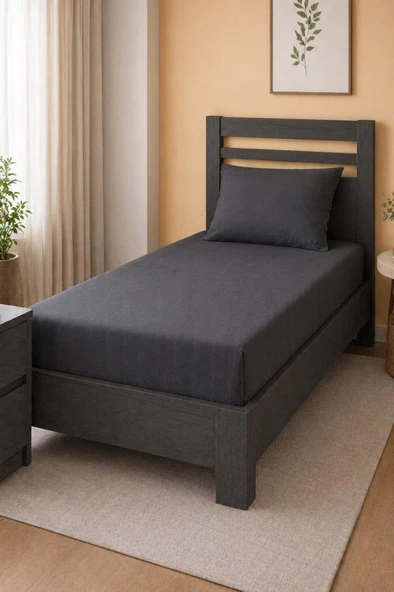 Bella Tek Kişilik 100x200 cm Lastikli Çarşaf Takımı Antrasit ürün görseli 1