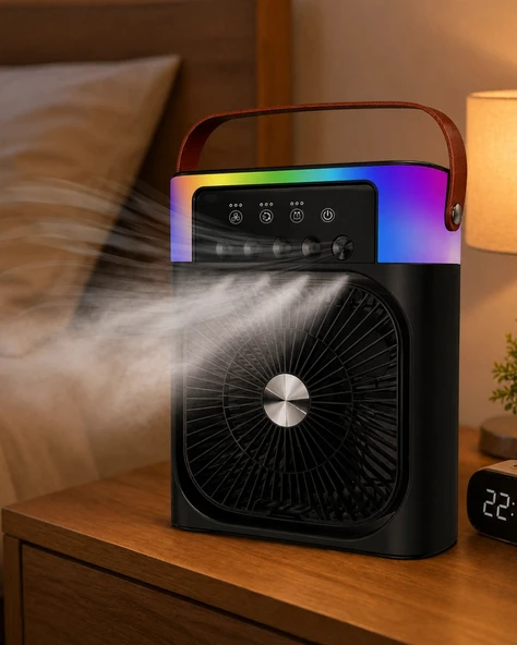 Rgb Işıklı Buharlı Masaüstü Fan Sessiz Çalışan Usb Şarjlı Taşınabilir Fan ürün görseli 1