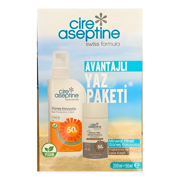 Cire Aseptine Avantajlı Yaz Paketi Güneş Koruyucu Spf 50+ 200ml ile Mineral Filtreli Güneş Koruyucu Yaşlanma ve Leke Karşıtı Spf 50+ 50ml ürün görseli 1
