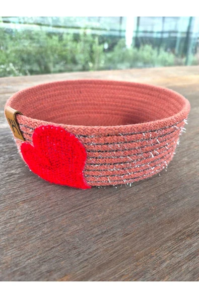home inn Kalp Detaylı Dekoratif Örgü Sepet | Çok Amaçlı Organizer | Şık Saklama Sepeti | 20x7 cm ürün görseli 1