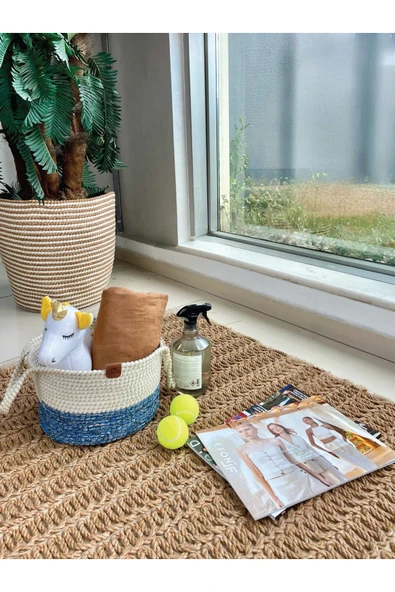 home inn Kulplu Düzenleyici Sepet Leke Tutmaz Mavi-Beyaz 31x20 cm ürün görseli 1