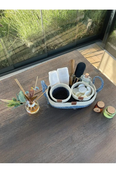 home inn 3'lü Düzenleyici Sepet Set Leke Tutmaz Beyaz -Mavi ürün görseli 1