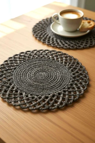 home inn 2'li Set Hasır Görünümlü Amerikan Servis-Leke Tutmaz Koyu Gri 33 cm ürün görseli 1