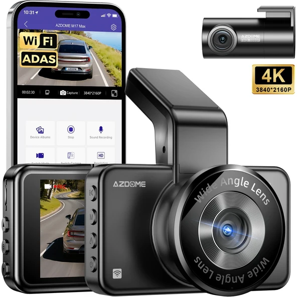 Azdome M17 Max 4K 2 Kameralı Adas Araç Kamerası ürün görseli 1