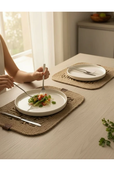 home inn 2'li Dikdörtgen Jüt Supla Seti - Örme Hasır Amerikan Servis - 40x27 cm ürün görseli 1