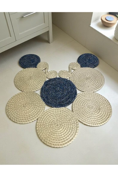 home inn Banyo Paspası Örgü Dokulu Yuvarlak Form 51x60 cm – Özel Desenli Çok Parçalı Model ürün görseli 1