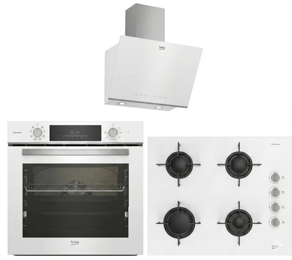 Beko Beyaz Cam Ankastre Set (BFC 431 B Buhar Destekli Fırın + BOCDT 6510 EB Ocak + BDE 6062 B1 Davlumbaz) ürün görseli 1