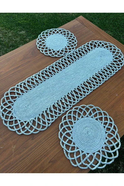 Home Inn Home Textile 2 Kişilik Sofra Seti Hasır Görünümlü Amerikan Servis- Runner ürün görseli 1