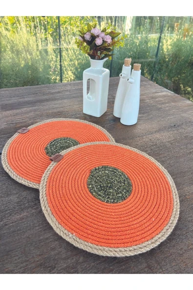 Home Inn Home Textile 2'li Set Turuncu Amerikan Servis-Leke Tutmaz Natural 33 cm ürün görseli 1