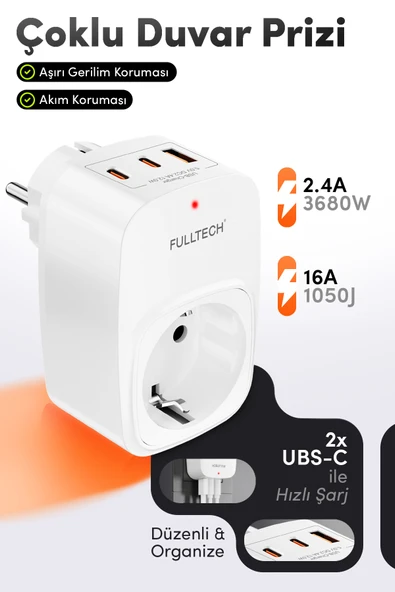 USB Şarj ve Priz Tekli Priz USB ve Type C Şarj Duvar Tipi Priz Çoklayıcı ürün görseli 1