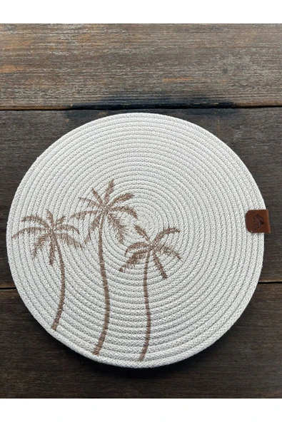 home inn Rustik Boho Yuvarlak Supla 33 cm – Palmiye Desenli – Tekli Beyaz Renk ürün görseli 1