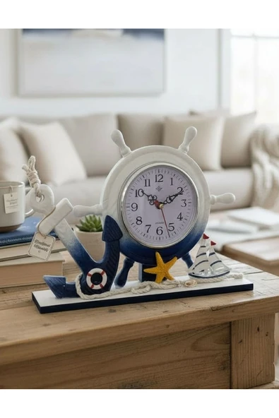 home inn Marin Çapa ve Dümen Tasarımlı Dekoratif Masa Saati | Deniz Temalı Büyük Boy Saat 21x30 cm ürün görseli 1