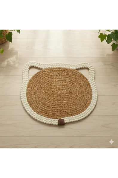 home inn Lüks Hasır Görünümlü Kedi Paspası | Su Geçirmez, Leke Tutmaz - | 37x32 cm ürün görseli 1