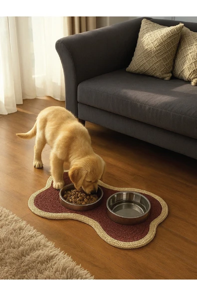 home inn Evcil Hayvan, Kedi - Köpek Mama Matı - Paspası, Bordo-Beyaz ürün görseli 1