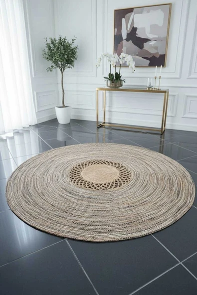 home inn Yuvarlak Halı – Hasır Görünümlü Örgü | Naturel Dekoratif Salon Halısı | Modern & Rustik Tasarım ürün görseli 1