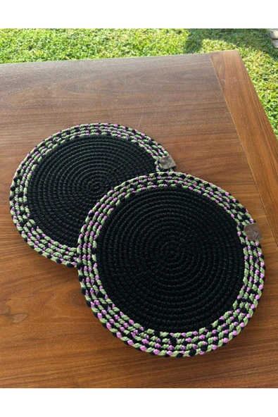 Home Inn Home Textile Siyah Desenli Yuvarlak 2’li Supla Seti – Şık Masa Sunumları İçin ürün görseli 1