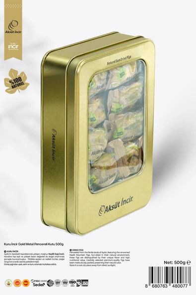 500g Kuru Incir Gold Metal Pencereli Kutu ürün görseli 1