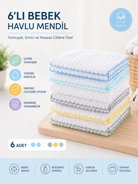 Bebek Ağız Mendili ve Ter Havlusu 6'lı Paket Mavi 1071 ürün görseli 1