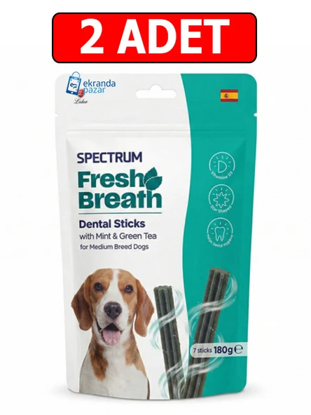 Spectrum fresh breath dental sticks 2adet naneli ve yeşil çaylı orta ırk köpek ödül maması 180gr (7'li) ürün görseli 1