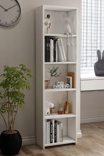 TUMBLERA Libro Kitaplık 5 Raflı Çok Amaçlı Düzenleyici Raf 160 cm Dekoratif Beyaz ürün görseli 1