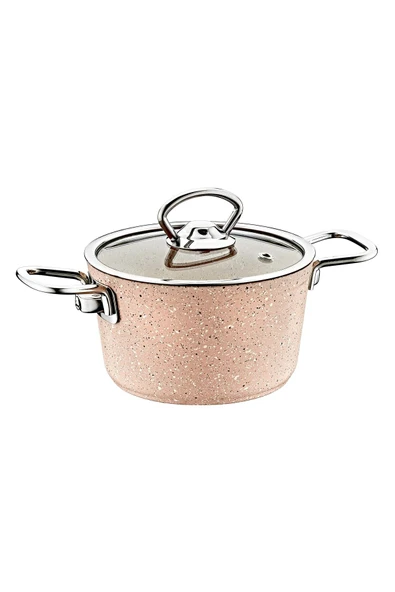 OMS PASLANMAZ 3111 Cam Kapaklı Bio Granit Mini Tencere 12x8 Cm Sütlü Kahve Rengi ürün görseli 1