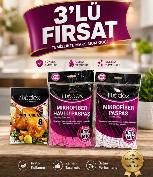 MİKROFİBER HAVLU PASPAS/MİKROFİBER PASPAS/ FIRIN TORBASI 3,LÜ FIRSAT ürün görseli 1