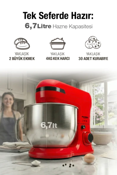 Fantom Nfest HM1500 Stand Mixer -Kırmızı - Resim 7