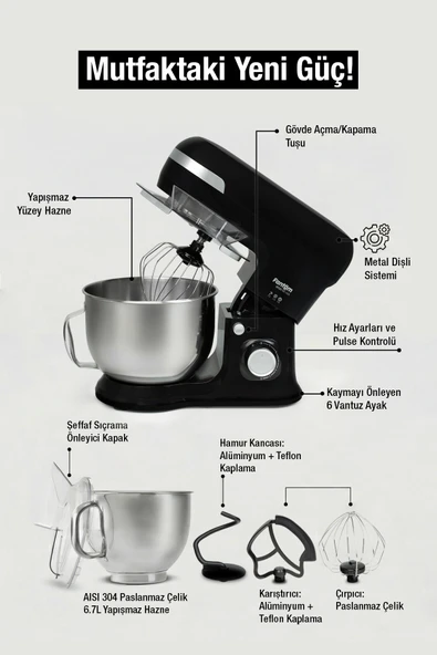 Fantom Nfest Hm 1500 Stand Mixer - Siyah - Resim 6