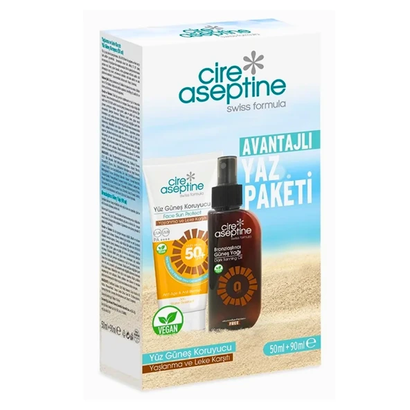 Cire Aseptine Avantajlı Yaz Paketi Yüz Güneş Koruyucu Spf 50+ Yaşlanma ve Leke Karşıtı 50ml ile Bronzlaştırıcı Güneş Yağı 90ml ürün görseli 1