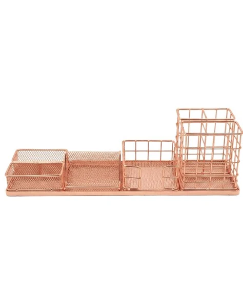 Temel Rose Gold Metal Mesh Modüler Masaüstü Organizer Seti 7 Parça 37x10 cm 9519 ürün görseli 1