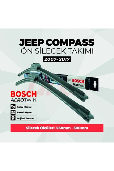 Jeep Compass Ön Silecek Takımı Haz. 2017 - Mar. 2021 Uyumlu | Aerotwin Serisi | 2'li Set | ürün görseli 1
