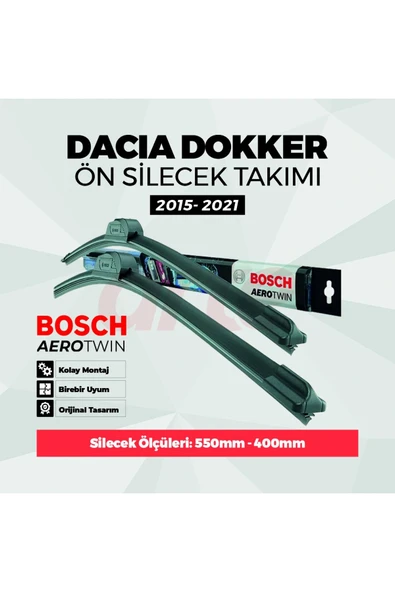 Dacia Dokker Ön Silecek Takımı Haz.; 2015- 2021 Uyumlu | Aerotwin Serisi | 2'li Set | ürün görseli 1