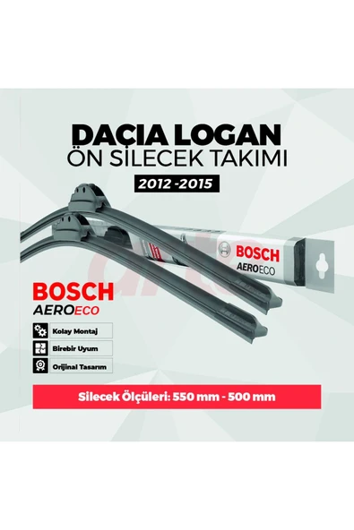 Dacia Logan 2 Ağu. 2012- Şub.2015 Uyumlu Ön Silecek Takımı | Aeroeco Serisi | 2'li Set | ürün görseli 1