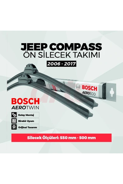 Jeep Compass Nis. 2021 - 2025 Uyumlu Ön Silecek Takımı | Aeroeco Serisi | 2'li Set | ürün görseli 1