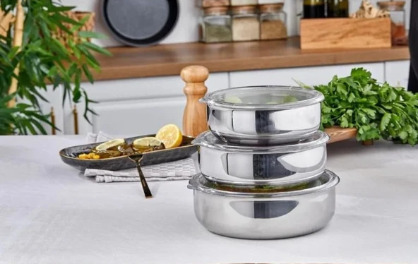 Shine Kitchen 3’lü Saklama Kabı Seti  Kapaklı Çok Amaçlı Mutfak Kabı ürün görseli 1