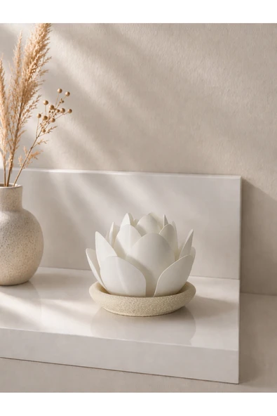 zulya Lotus Çiçeği LED Mumluk – Dekoratif Gece Lambası | Modern Minimal Mumluk ürün görseli 1