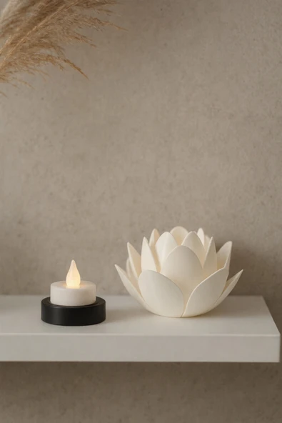 zulya Lotus Çiçeği LED Mumluk – Modern Dekoratif Gece Lambası | Şık Ortam Aydınlatması | LED Mum Dahil ürün görseli 1