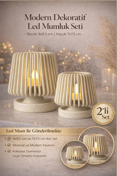 zulya Modern Dekoratif LED Mumluk Seti 2’li set led mum dahil ürün görseli 1