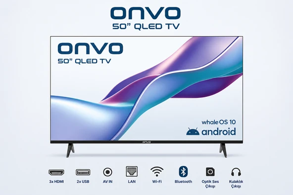 ONVO 50" QLED TV 4K Ultra HD Android Smart TV 127 Ekran Dahili Uydu Alıcılı WiFi Bluetooth ürün görseli 1